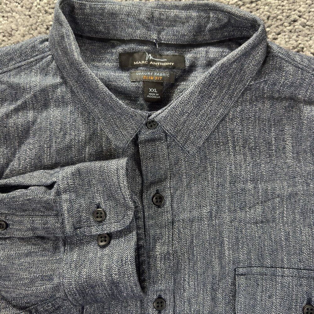 Marc Anthony Men's Shirt Black‎ Iris XXL Luxury Fabric Slim Fit Button Up Down